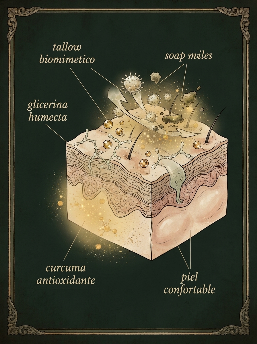 El tallow nutre y la glicerina humecta mientras limpia